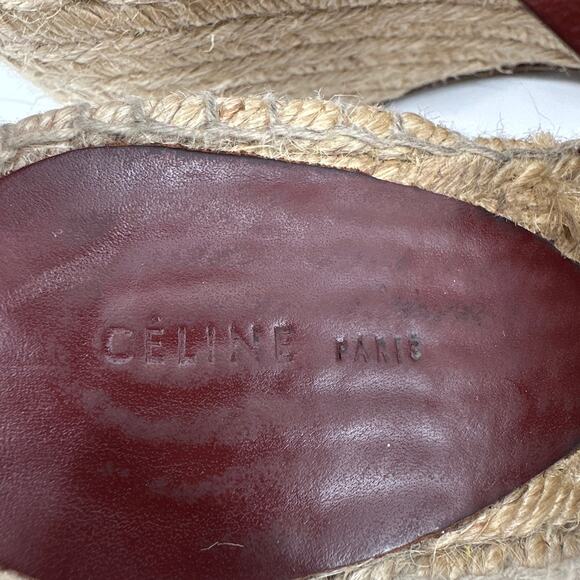 Celine Burgundy Leather Wedge Espadrilles Sandals Size 41/ US10 - Picture 11 of 12